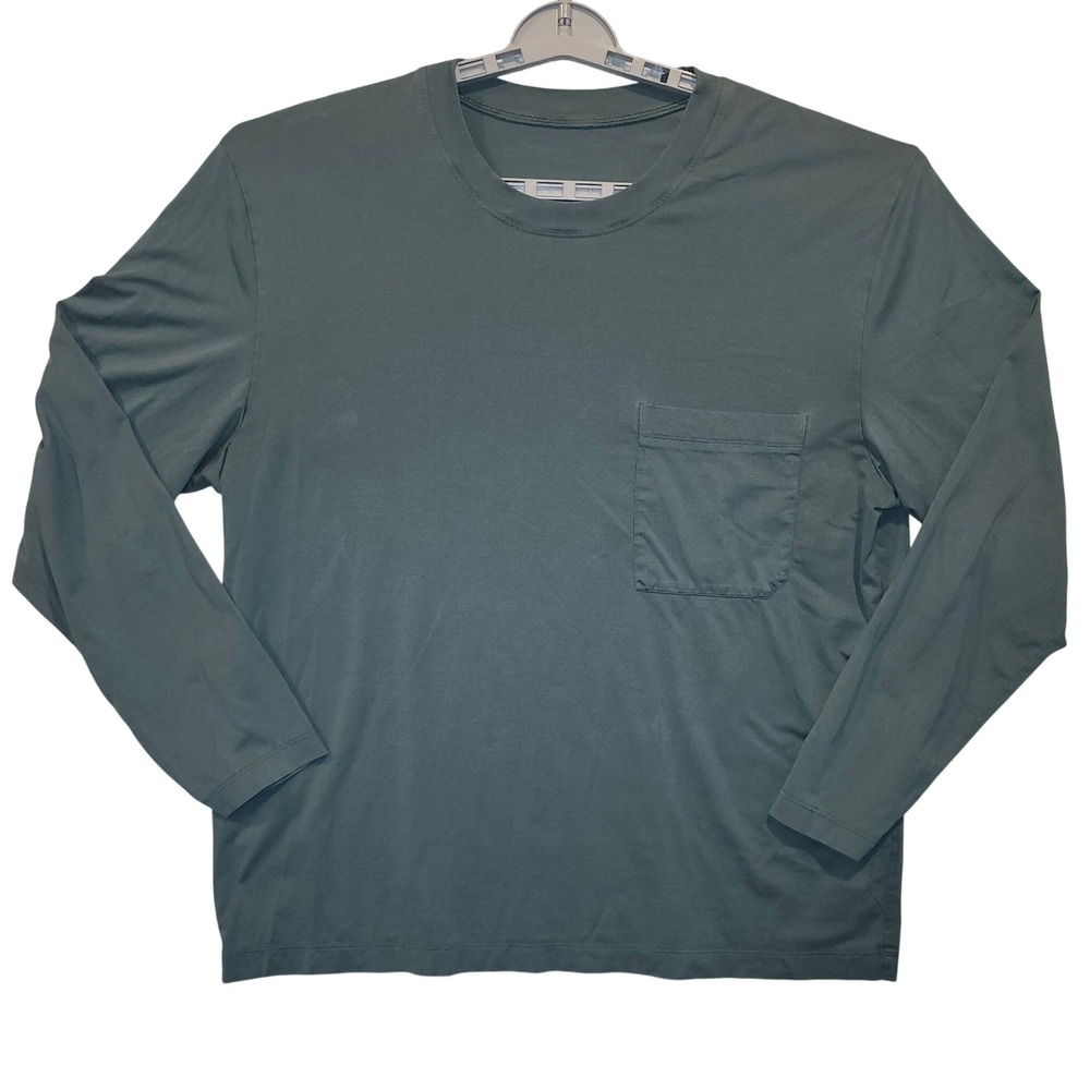 Lululemon Mens Long Sleeve Pocket T-Shirt Sage Green Grey Crew Neck‎ Activewear